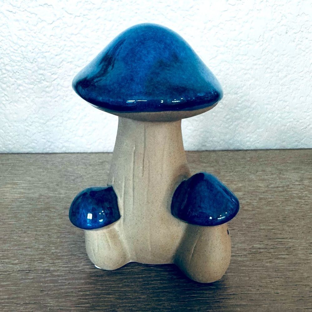 Blue Mushrooms Ceramic Mushroom Figurine Decor